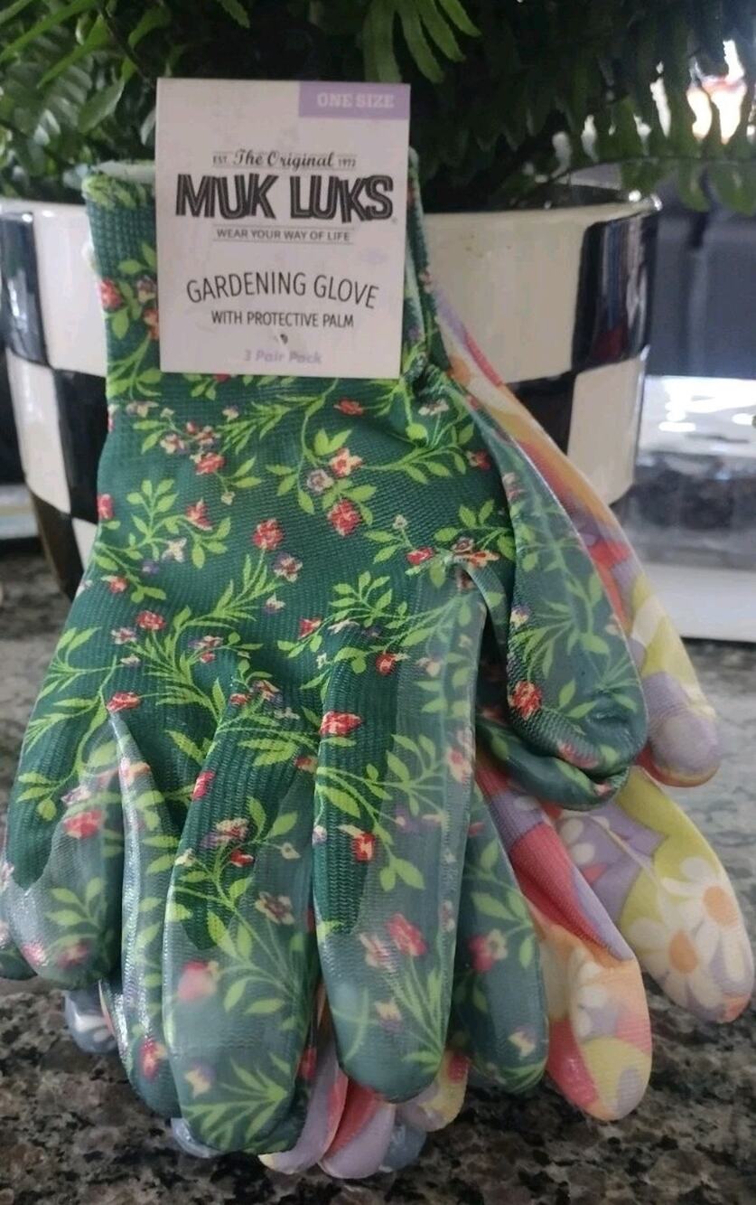 NEW~The Original Muk Luk Gardening Gloves 3 Pair ~ With Protective Palm ONE SIZE